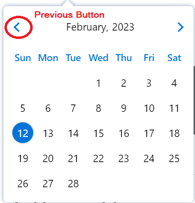 Previous Month Button Selector