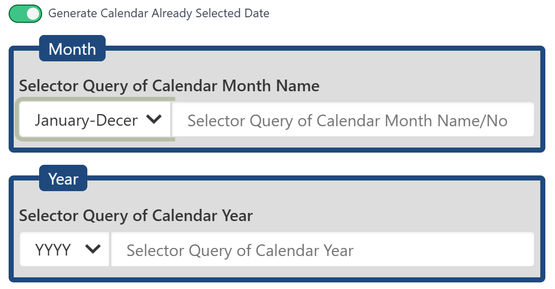 Generate Calendar Already Selected Date