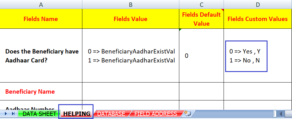 Field Custom Values